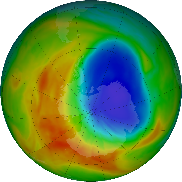 Antarctic ozone map for 02 October 2019